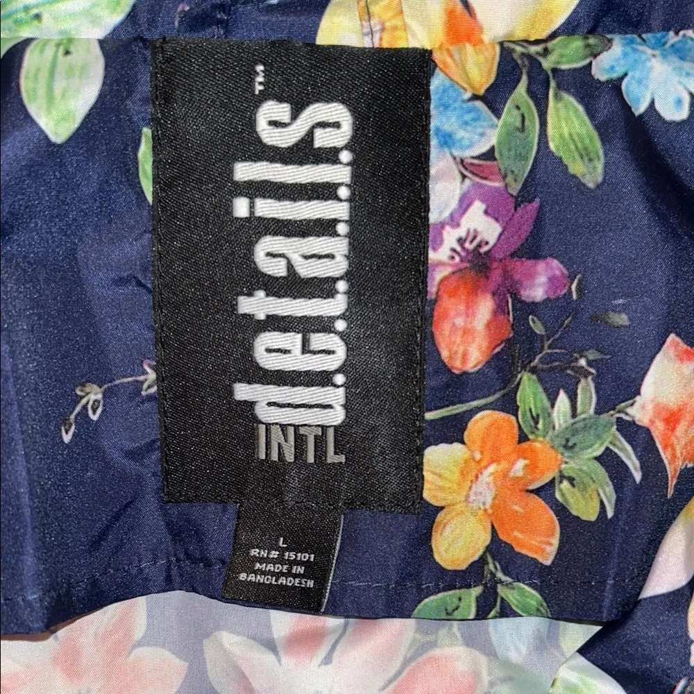 Details Navy Floral Utility Jacket with Drawstring Waist - Picture 3 of 6